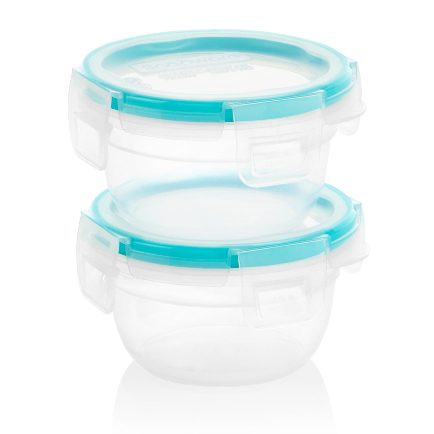 a set of snapware containers with aqua lids