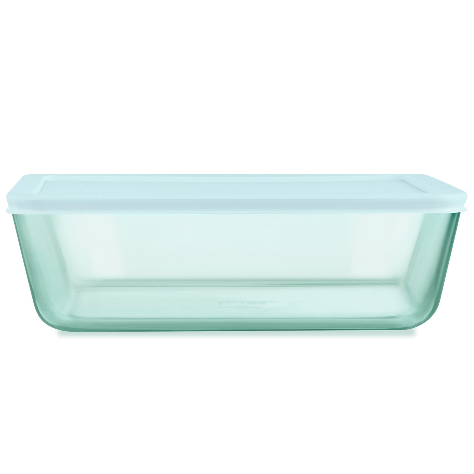 Light blue rectangular glass container on a white background