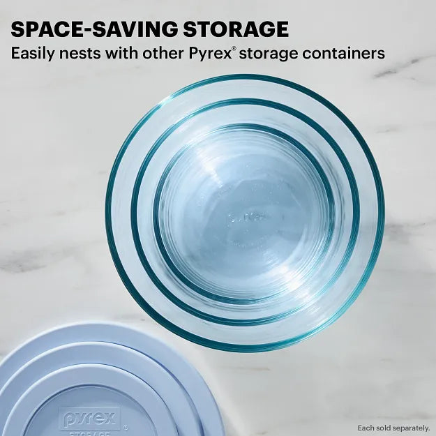 Simply Store® Tinted 7-cup Round Storage with Blue Plastic Lid with text Space-Saving Storage