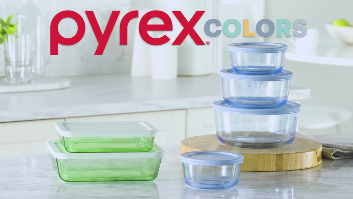 Pyrex® Simply Store® Tinted 7-cup Round Storage with Blue Plastic Lid