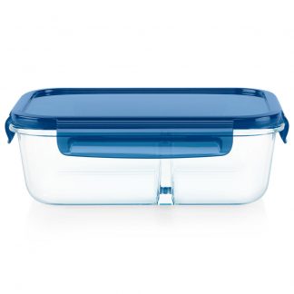 Pyrex® MealBox™ 5.8-cup Divided Glass Food Storage Container with Blue Lid