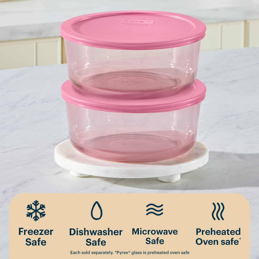 Pyrex® Simply Store® Tinted Glass 7-cup Round Storage Container with Lid, Pink - Image 4