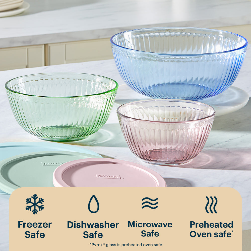Pyrex® Sculpted Tinted Glass Mixing Bowls with Lids, 6-pc Set, Mixed Colors - Image 4