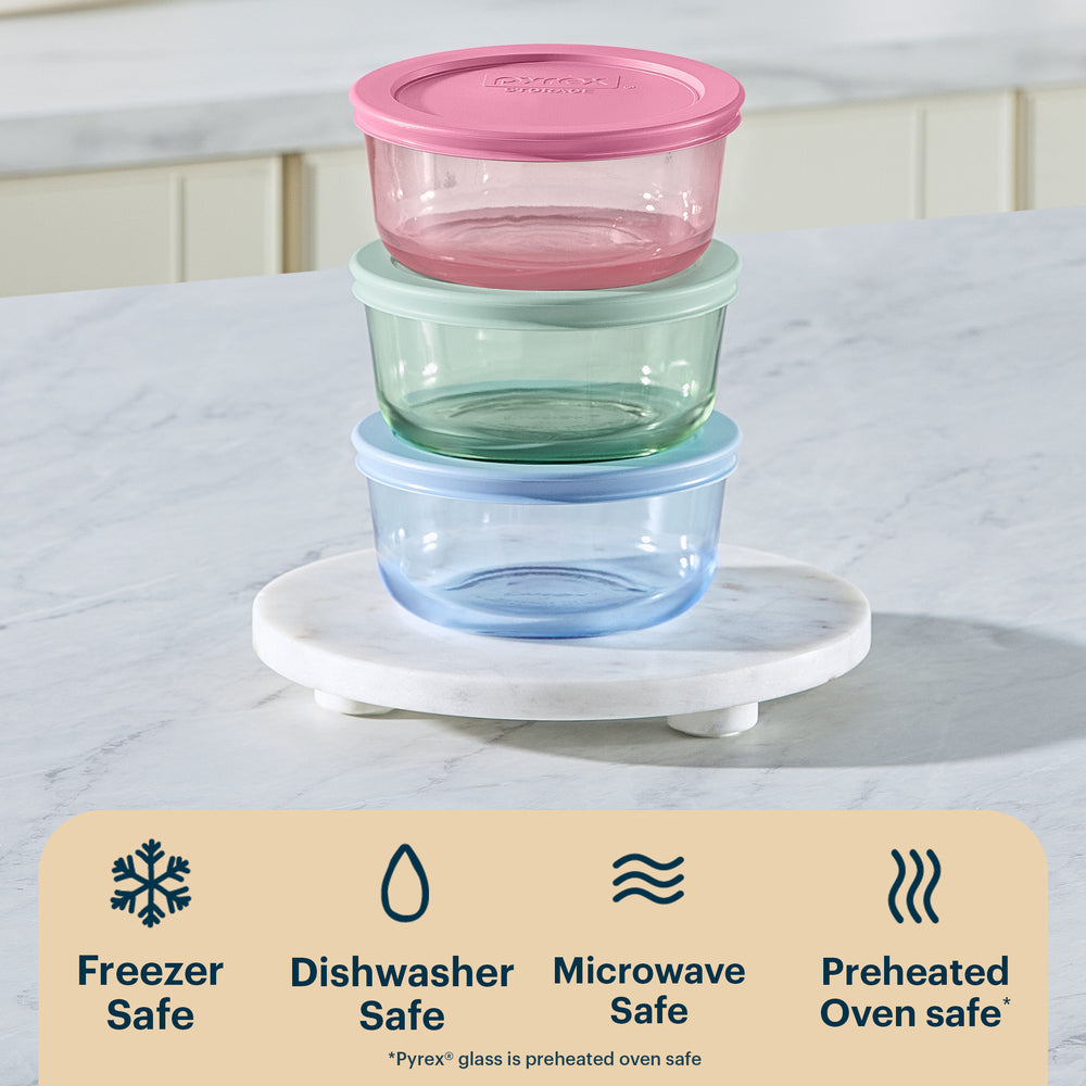 Pyrex® Simply Store® Tinted Glass 2-cup Round Storage Containers, 6-pc Set, Mixed Colors - Image 4