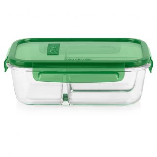 Pyrex® MealBox™ 5.5-cup Divided Glass Food Storage Container with Green Lid