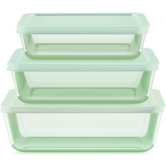 Pyrex® Simply Store® Tinted 6-piece Rectangle Storage Set with Plastic Lids, Green