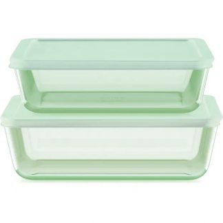 Pyrex® Simply Store® Tinted 4-piece Rectangle Storage Set with Green Plastic Lids